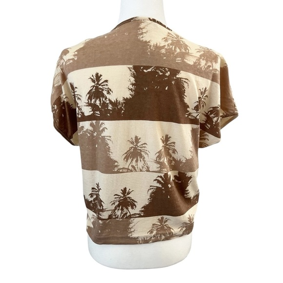 Vintage 70’s Jabé Hawaiian Tropical Tie Front Top Brown Multi Size Medium - Picture 3 of 7